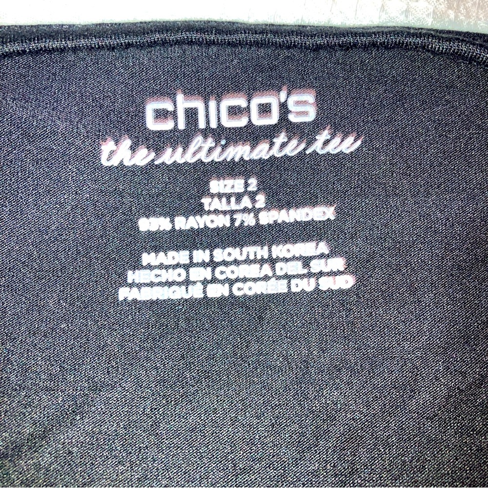 Chicos The Ultimate Tee Size 2 Long Sleeve Black Basic Capsule Wardrobe